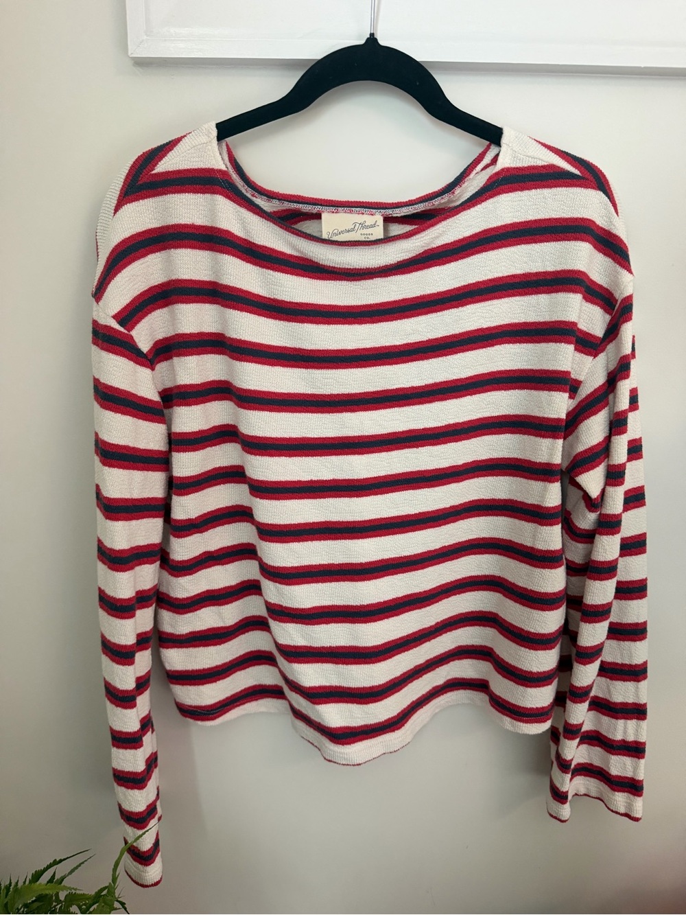 Striped Long-Sleeve Knit Top - Red & Navy on Cream Universal Thread